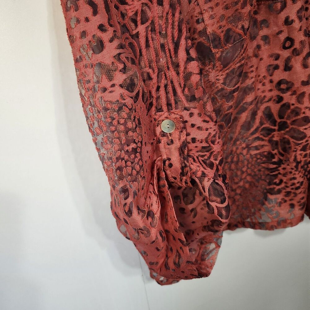 Ruby Rd Animal Print Button Down Blouse Coral Pink Long Sleeve Women’s 24W - Picture 4 of 9
